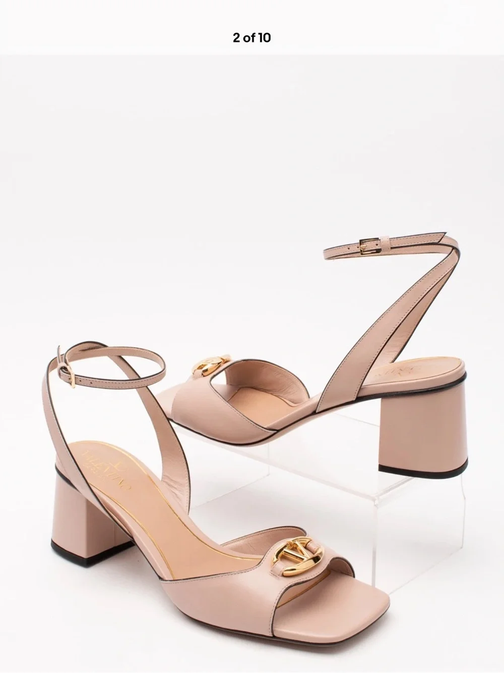 Valentino Garavani Nude Blush Leather Ankle-Strap Block Heels